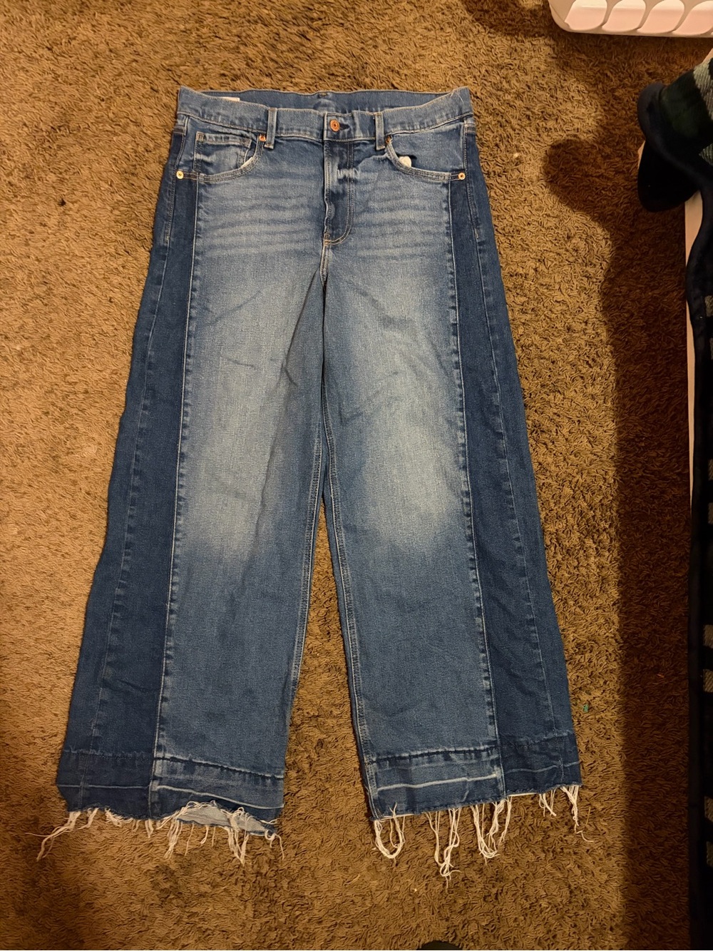 GAP Two-Tone Blue Wide Leg Jeans with Frayed Hem